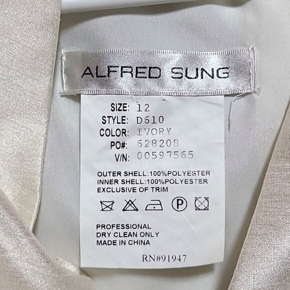 Alfred Sung Ivory Sleeveless Midi Dress With V-Neck & Back Zipper Closure Sz. 12 - Picture 7 of 7